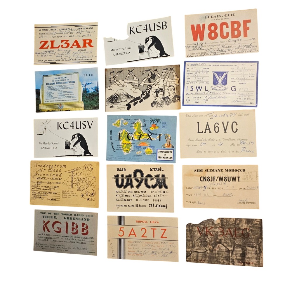 15 Vintage 50s 60s Ham Amateur Radio QSL Cards Morocco, Antarctica,‎ Greenland